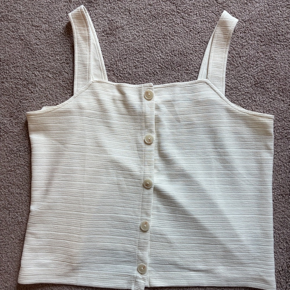 J. Crew Cream Ribbed Button-Front Tank